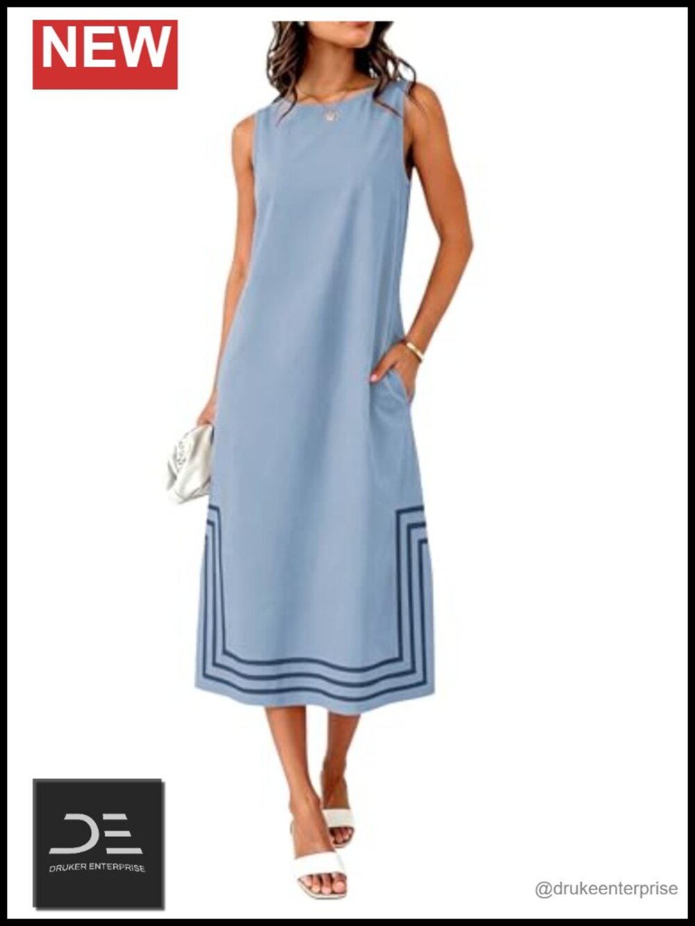 Linen Cotton Sleeveless Maxi Dress Split A-Line Beach Coverup Pockets